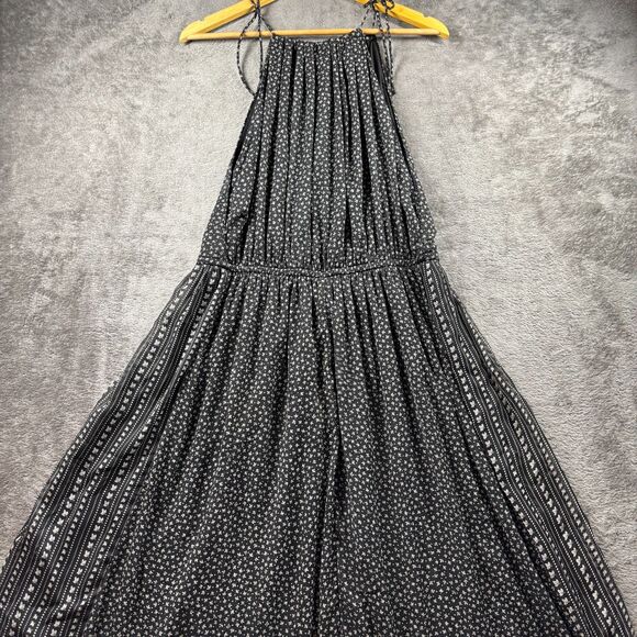 H&M High Neck Maxi Dress Black White Floral Mixed Print Sheer Sexy Size 10 E159 - Picture 4 of 9